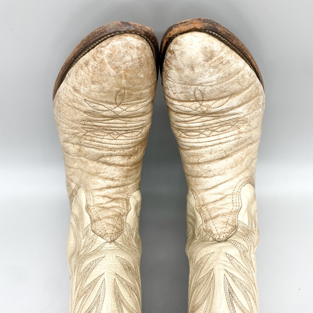 VTG Nocona Mens 9 D Cape Buffalo Bull Neck Leather Western Cowboy Boots Cream - Picture 9 of 15